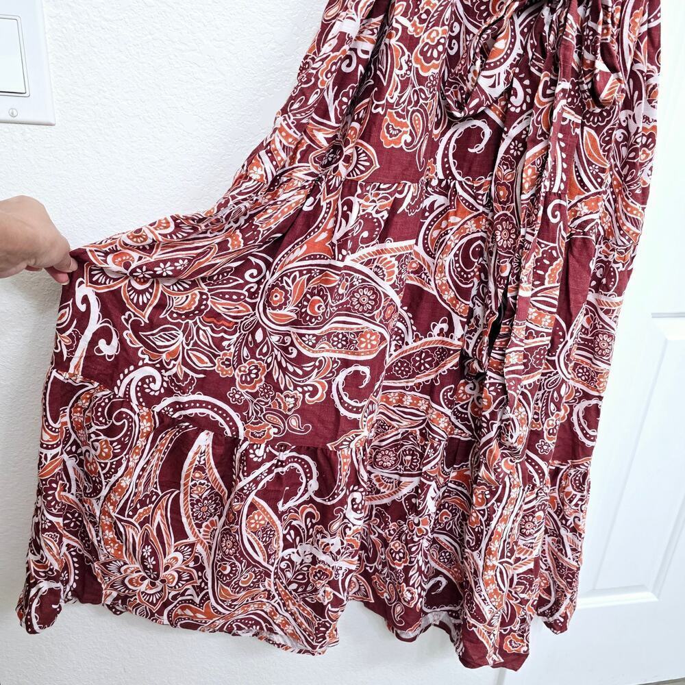 NWT Women's Plus Size 18 Paisley Charm Maxi Dress Marsala Red Puff Sleeve Boho - Picture 7 of 13